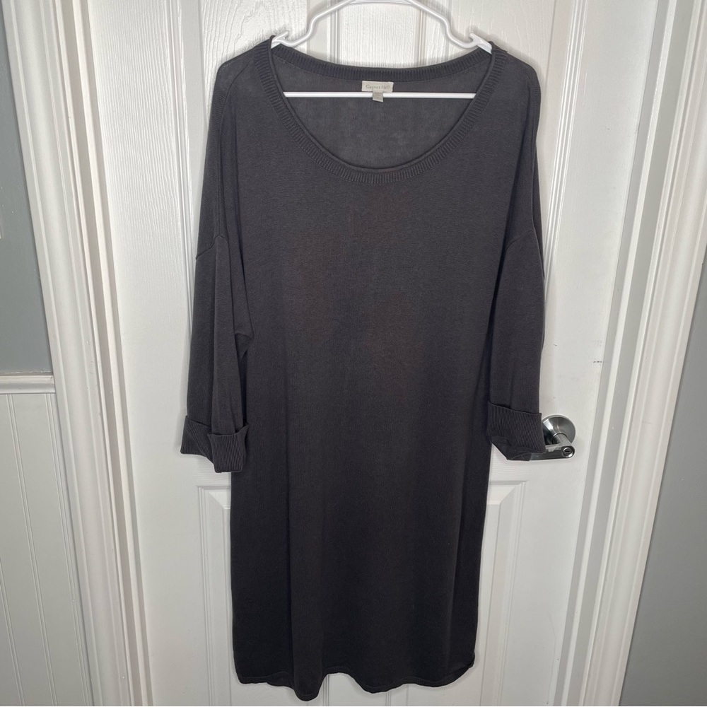 Garnet Hill Essential Scoop-Neck Sweater Dress Linen Organic Cotton Dark Gray L